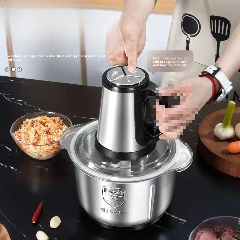 3-Speed Adjustable Food Processor, Large-Capacity Home Meat Grinder, Stainless Steel Blender, Cyclone 5-Blade Meat Mincer