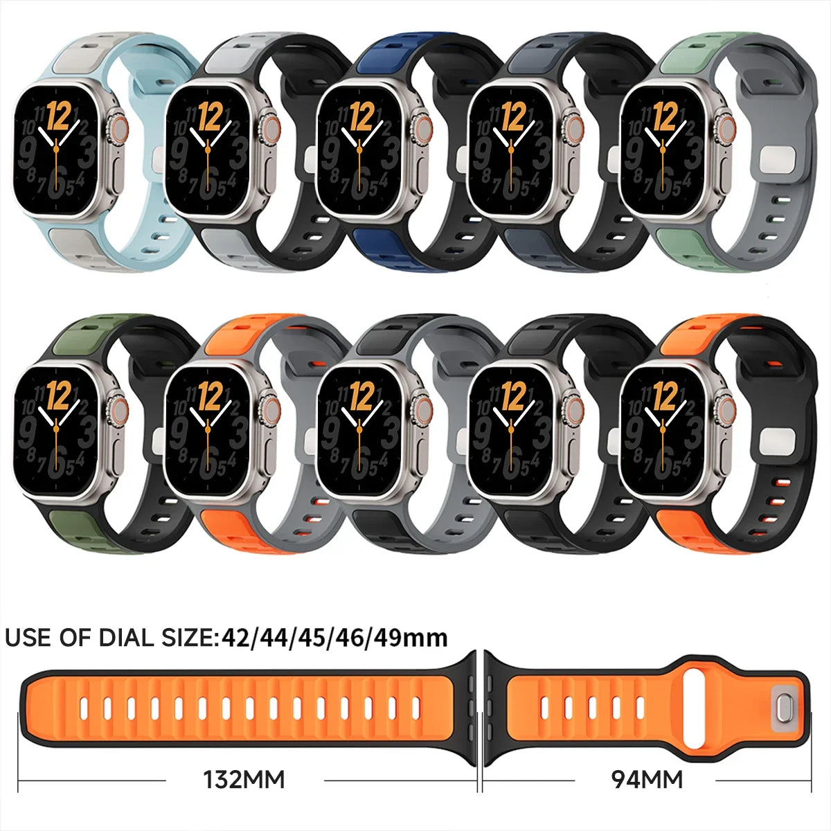 For Iwatch Series 11 10 9 8 7 6 5 4 SE3 Ultra 1 2 Silicone Strap Sports Band for Apple Watch 49mm 46mm 45mm 44mm 42mm 41mm 40mm