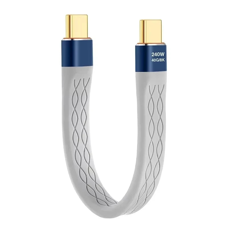 Type-C to Type-C 240W Short Cable Fast Charging USB-C Cord 40Gbps Data Transfer 8K Flat Slim FPC Data Charge Extension Cable ﻿
