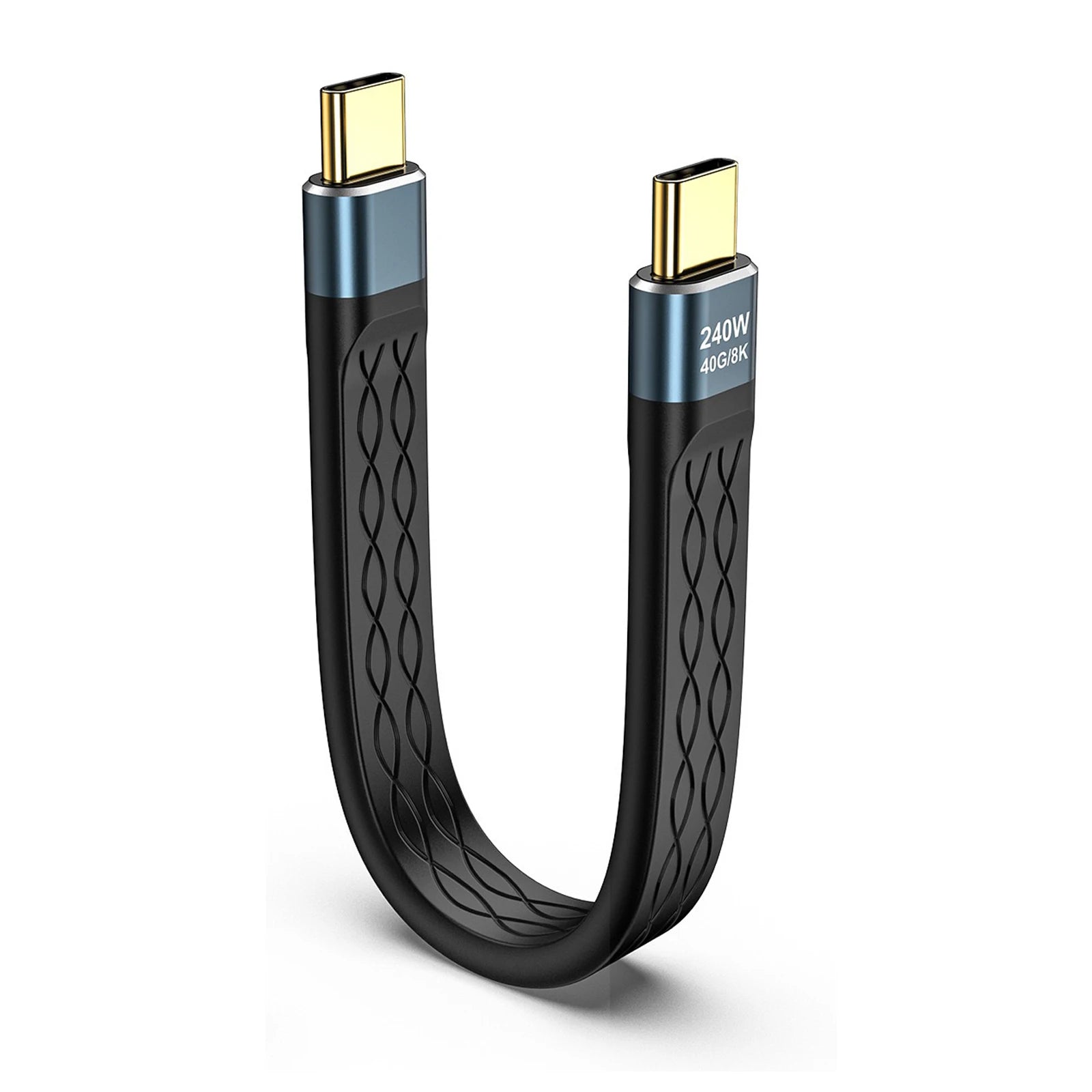 Type-C to Type-C 240W Short Cable Fast Charging USB-C Cord 40Gbps Data Transfer 8K Flat Slim FPC Data Charge Extension Cable ﻿