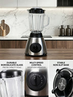 5-Speed Silent Blender 1.5L Glass Jar Multifunctional 2-in-1 Juicer Grinder Household Smoothie Milkshake Food Mixer Kitchen Blen
