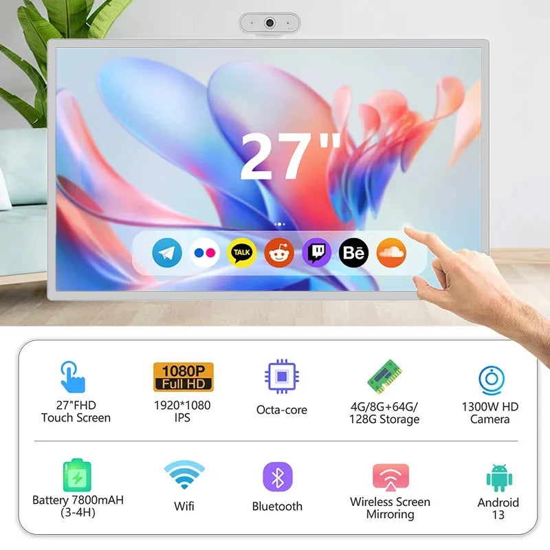 23.8-Inch Portable Smart TV All-In-One Multimedia Indoor Movable Screen Wireless Display with Text Function