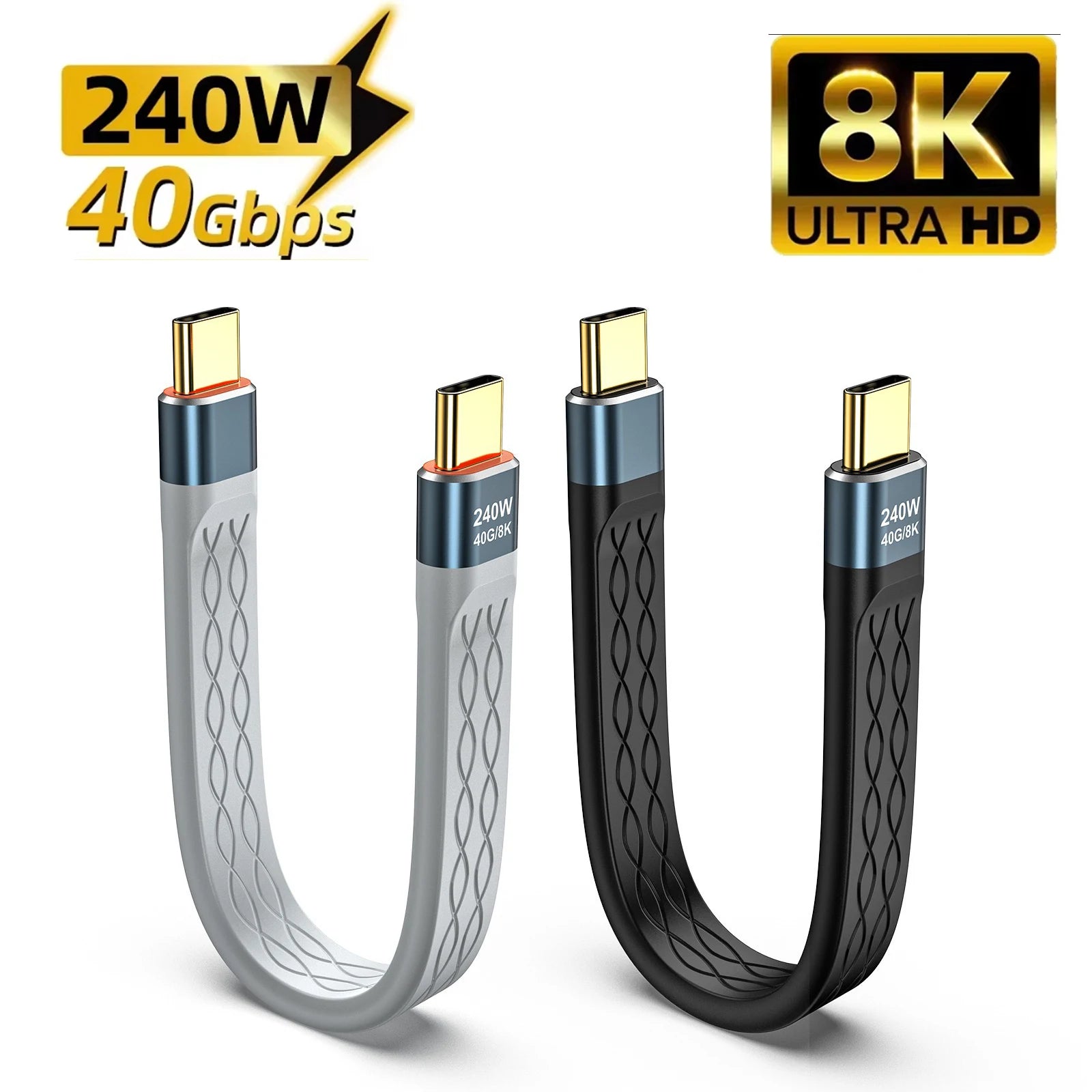 Type-C to Type-C 240W Short Cable Fast Charging USB-C Cord 40Gbps Data Transfer 8K Flat Slim FPC Data Charge Extension Cable ﻿