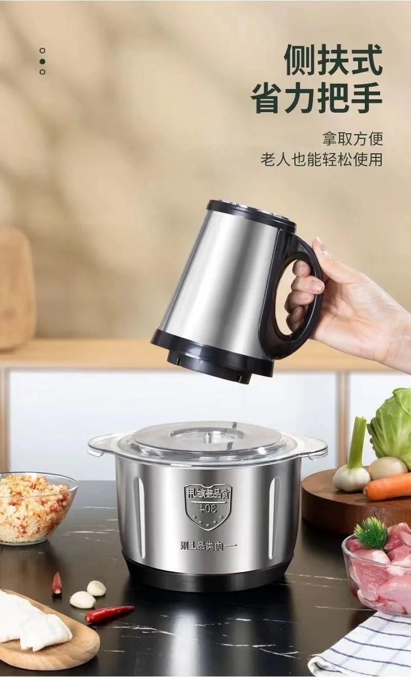 3-Speed Adjustable Food Processor, Large-Capacity Home Meat Grinder, Stainless Steel Blender, Cyclone 5-Blade Meat Mincer