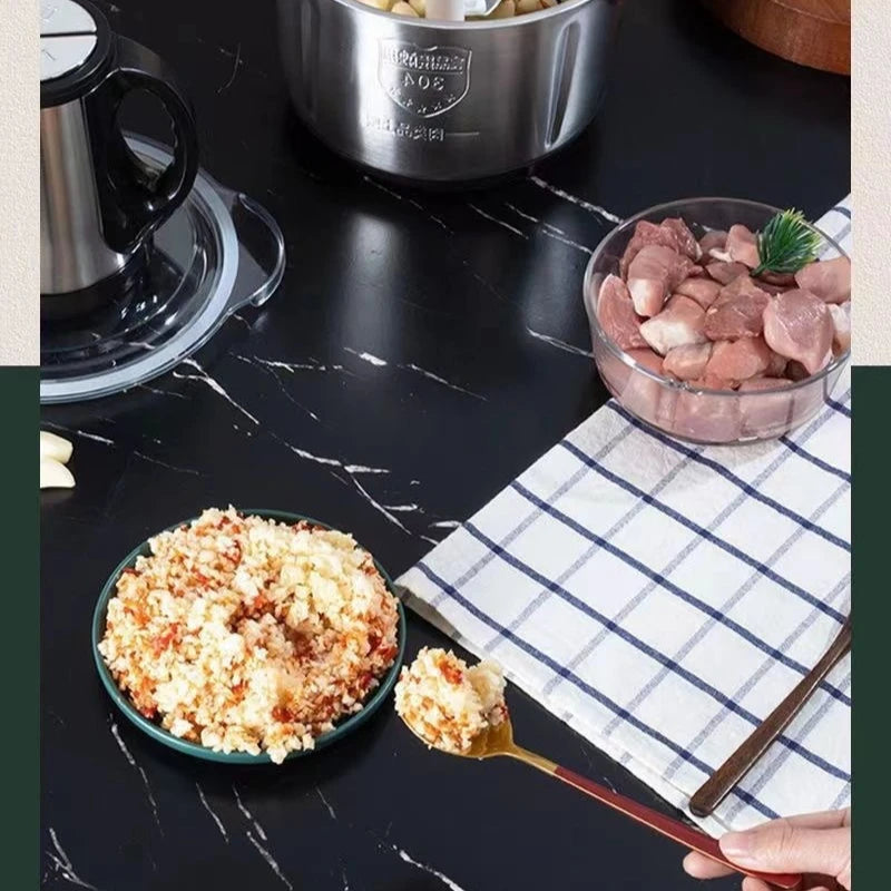 3-Speed Adjustable Food Processor, Large-Capacity Home Meat Grinder, Stainless Steel Blender, Cyclone 5-Blade Meat Mincer