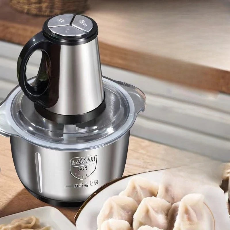 3-Speed Adjustable Food Processor, Large-Capacity Home Meat Grinder, Stainless Steel Blender, Cyclone 5-Blade Meat Mincer