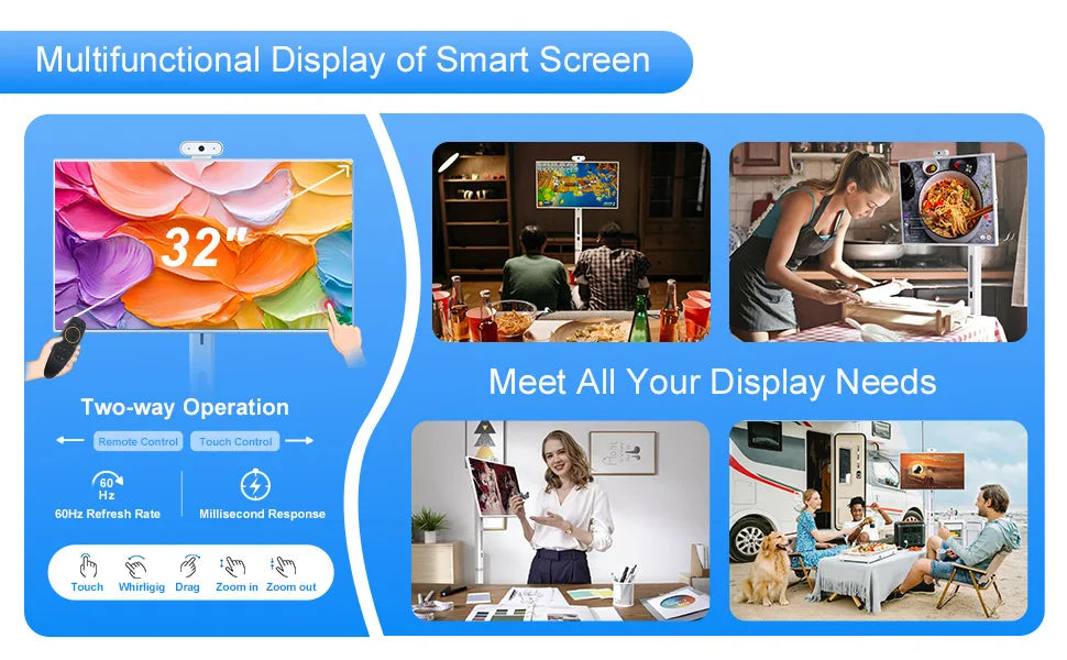 23.8-Inch Portable Smart TV All-In-One Multimedia Indoor Movable Screen Wireless Display with Text Function