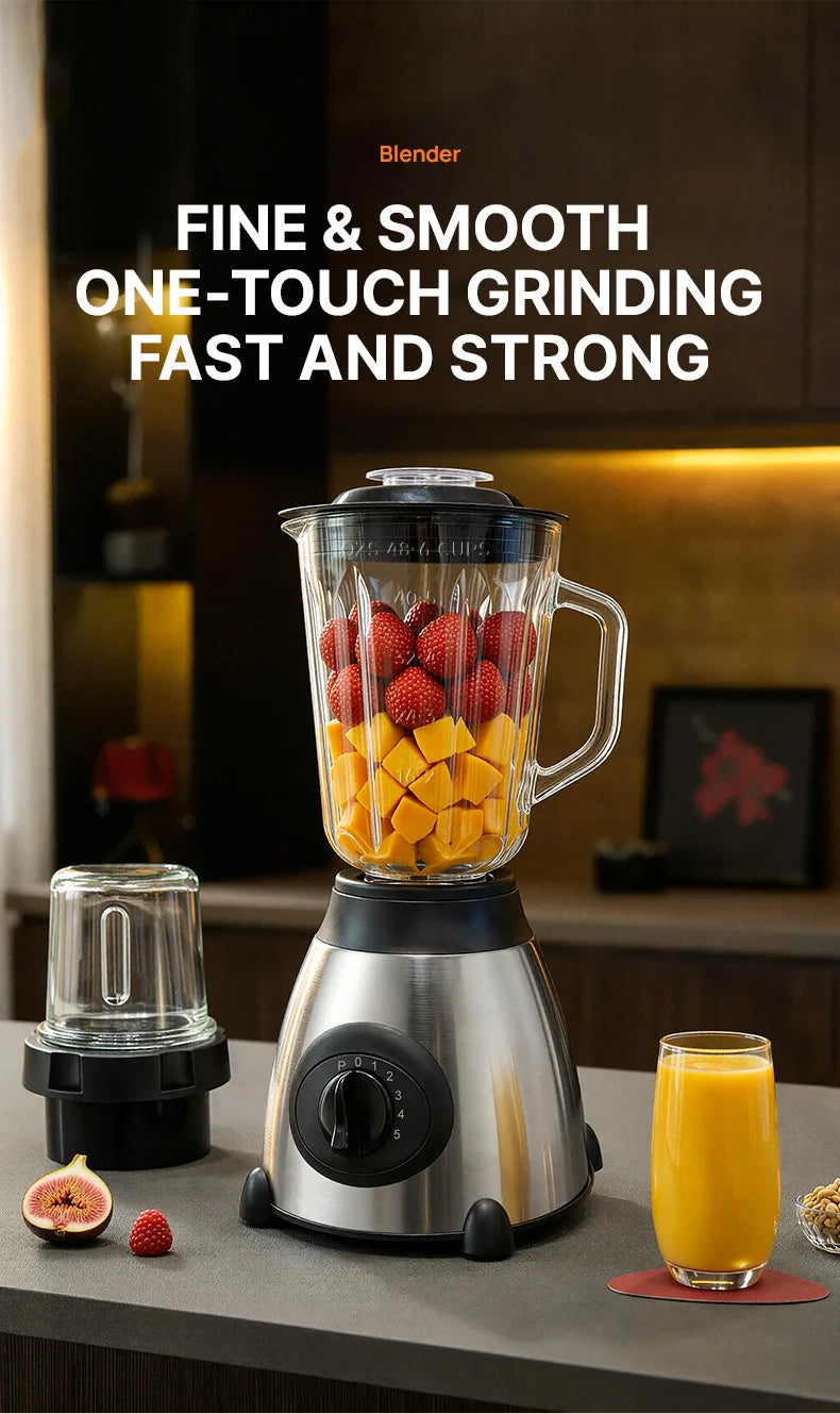 5-Speed Silent Blender 1.5L Glass Jar Multifunctional 2-in-1 Juicer Grinder Household Smoothie Milkshake Food Mixer Kitchen Blen
